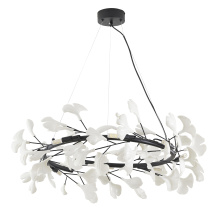 Bethel International Canada CX02C31BLK - 8-Light Black Chandelier With Matte White Plastic Leaf Petals in a round shape